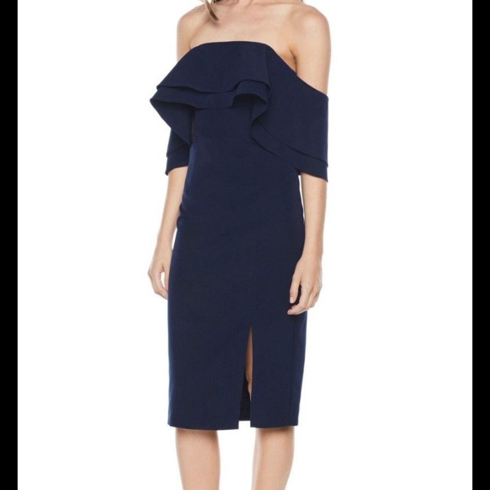 Bardot Band Ruffle Navy Dress size 4/XS